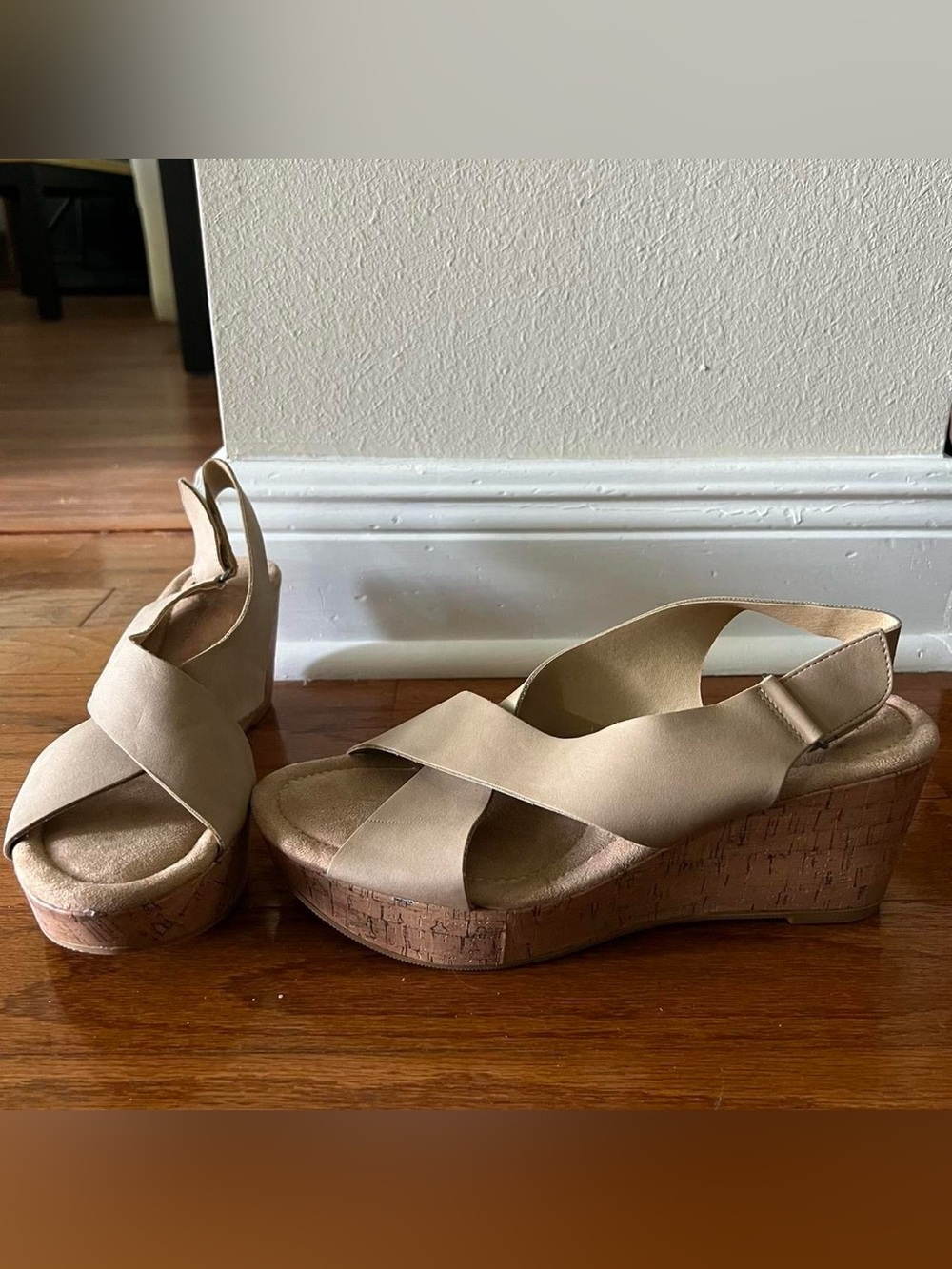 Womens Neutral Cork Wedge Sandals - Slingback Platform